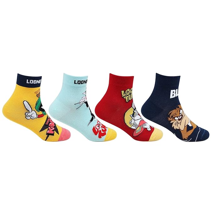 Bonjour Looney Tunes Cartoon/Character Ankle Lngth Socks for Kids- Pack Of 4