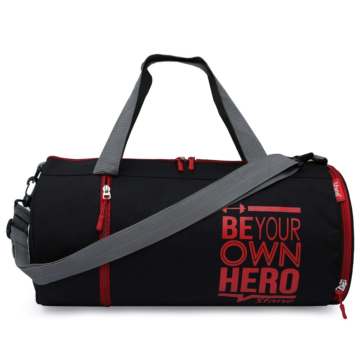 SFANE Polyester Red Duffel Gym Bag, Shoulder Bag, Sports Bag for Men & Women with Separate Shoe Compartment (Black)